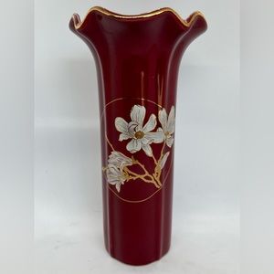 Vintage Magnolia Otagiri Japan Red & Gold Vase